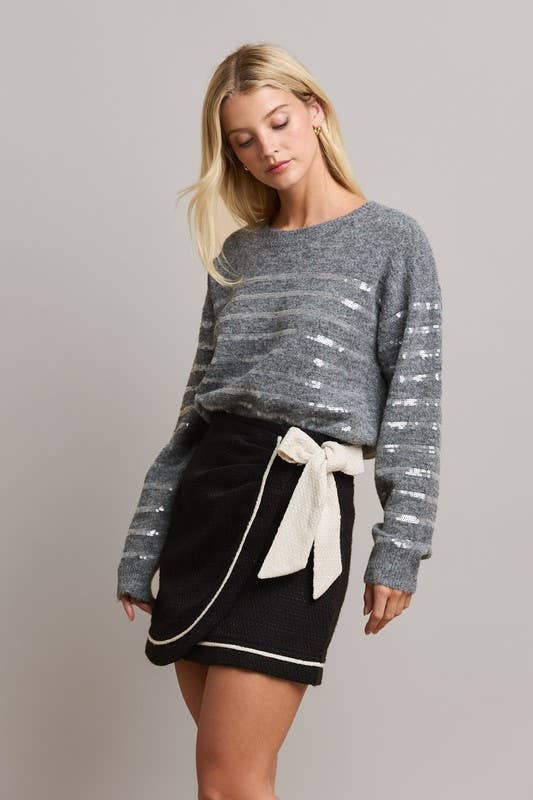 Bow Tie Mini Skirt: Black/Ivory