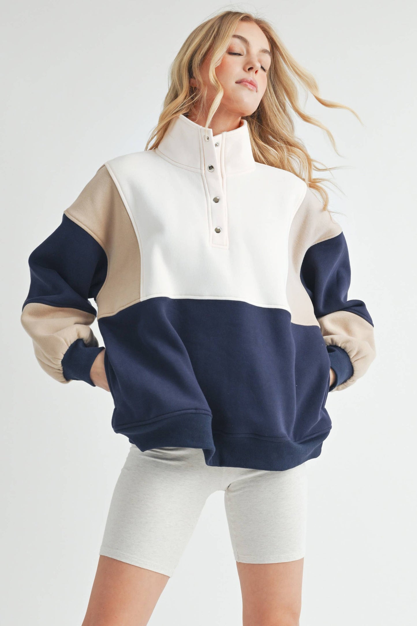 992EK Glo Colorblock Pullover: Coffee Navy / Contemporary