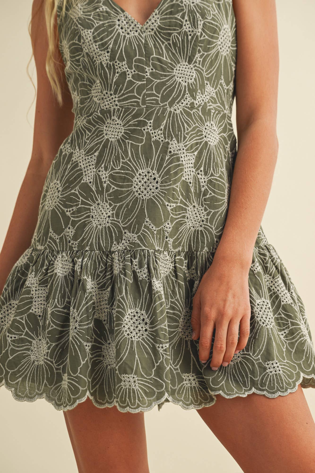 Green floral dress with ruffled hem 