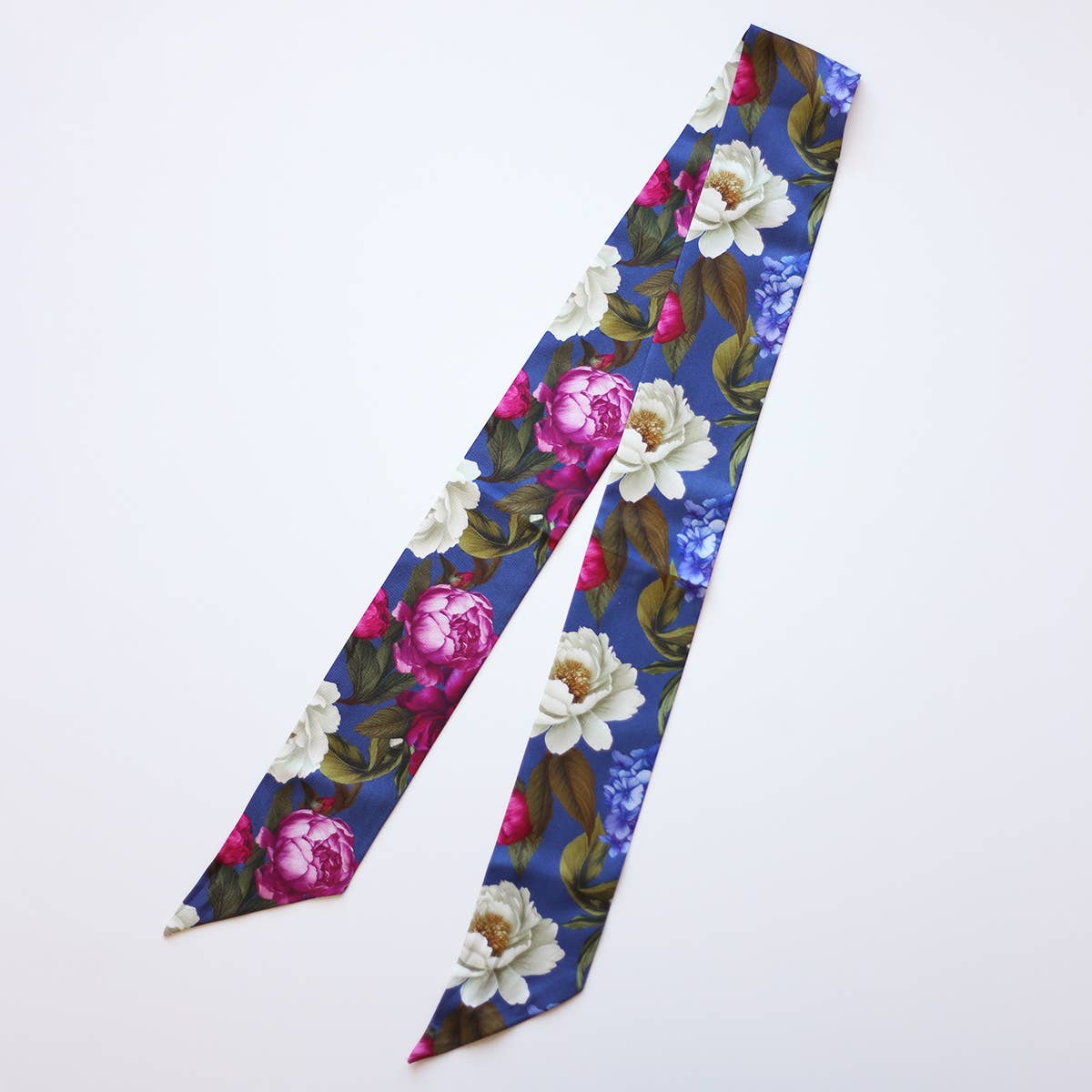 Twilly-Tie Set-Romantic Blue Floral | Wrist Scarf Ring 42": Classic Gold