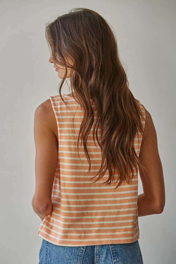 Coral Cotton Striped Sleeveless Tank Top
