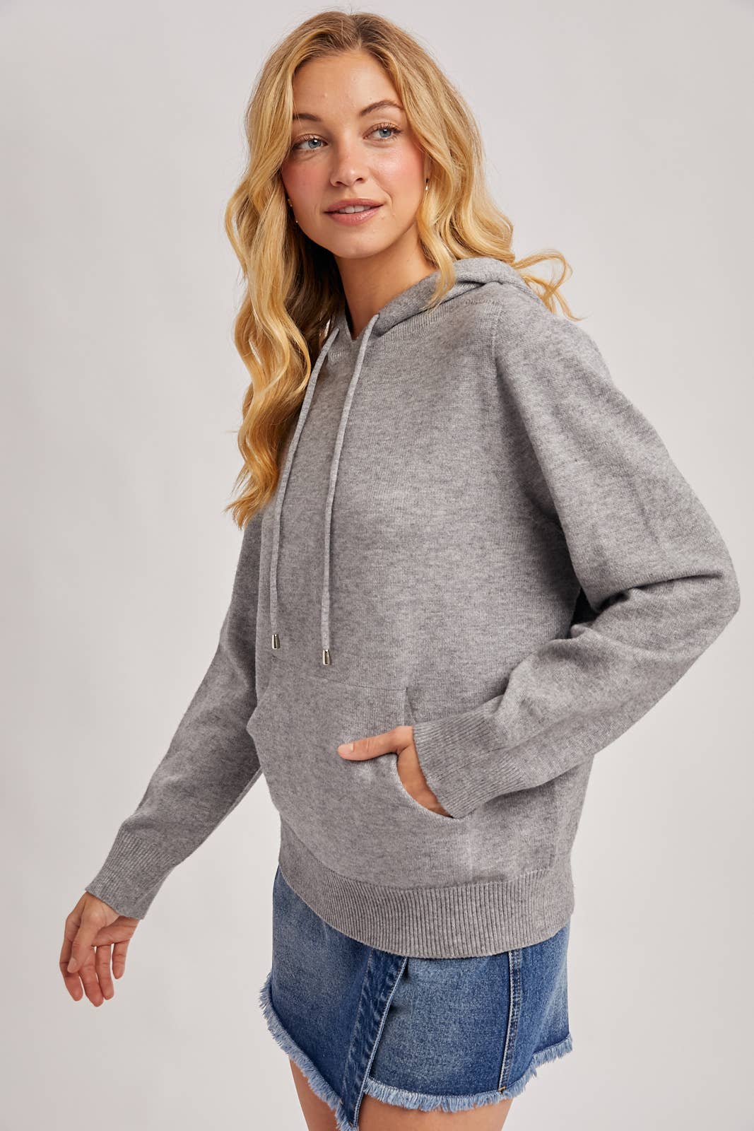 Bluivy KNIT SWEATER HOODIE: GREY MARL