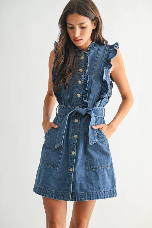 Woman wearing a denim dress 