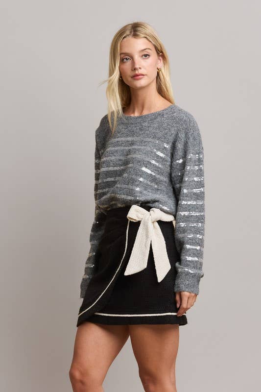 Bow Tie Mini Skirt: Black/Ivory