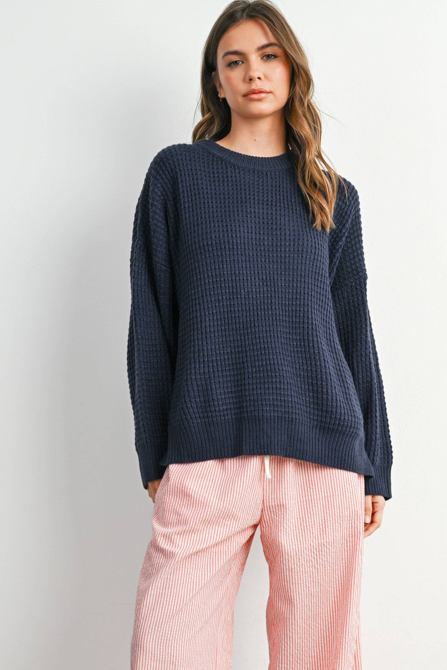 Round-Neck Classic Long Sleeve Top - BMW7782: NAVY