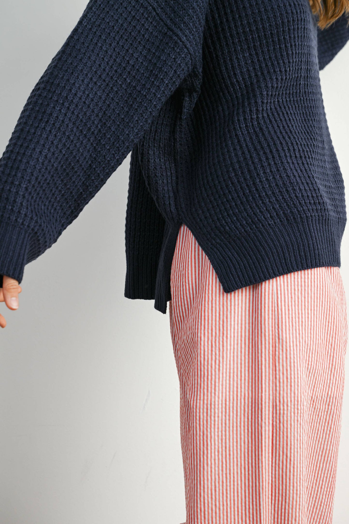 Round-Neck Classic Long Sleeve Top - BMW7782: NAVY