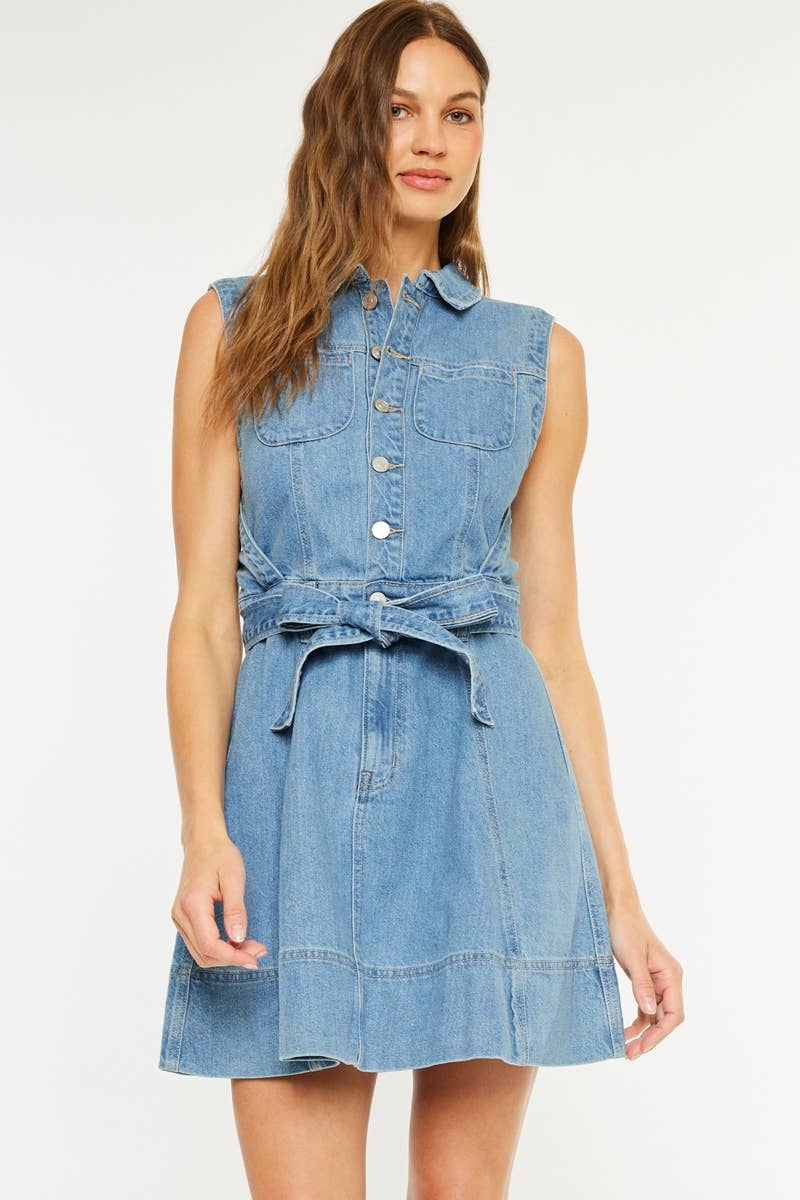 Woman wearing a denim dress 