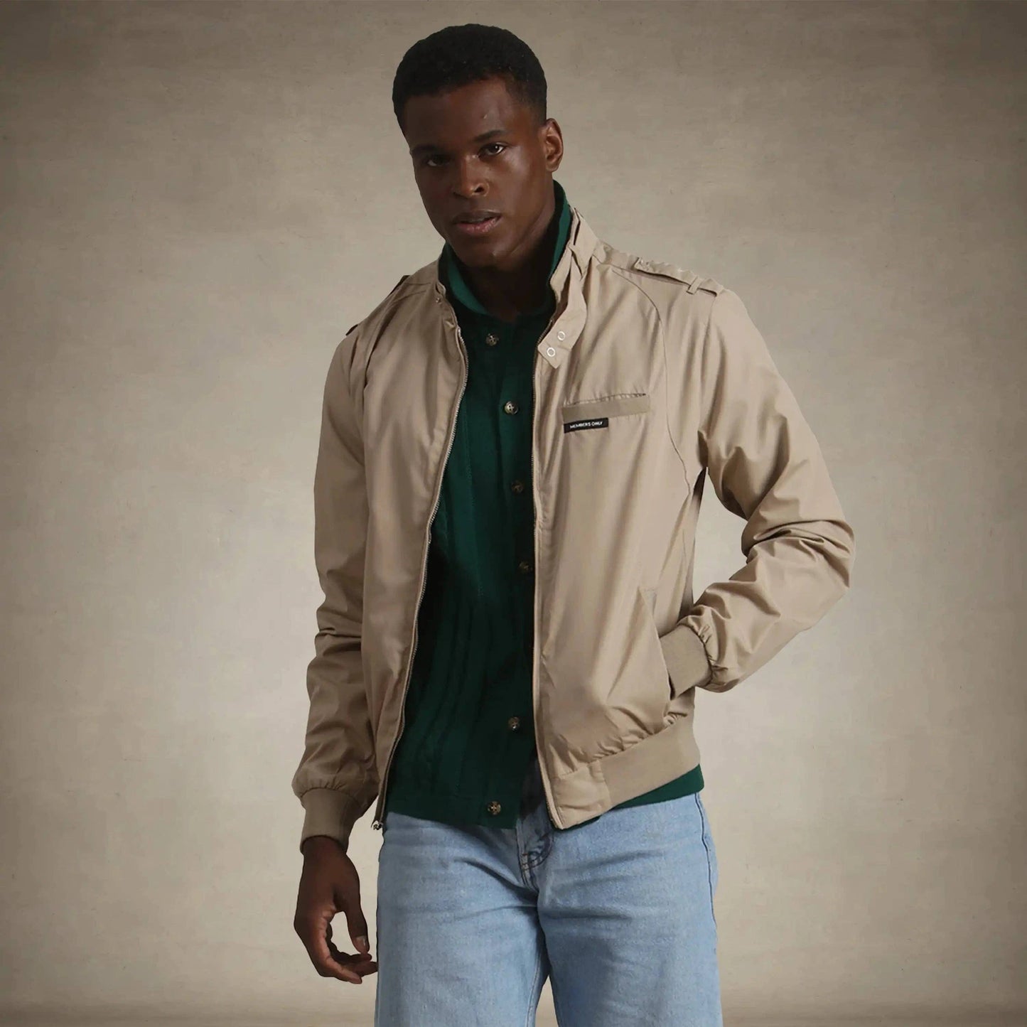Men's Classic Iconic Racer Jacket: Khaki / XL